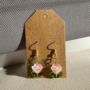 Handmade Pink Flower Earrings